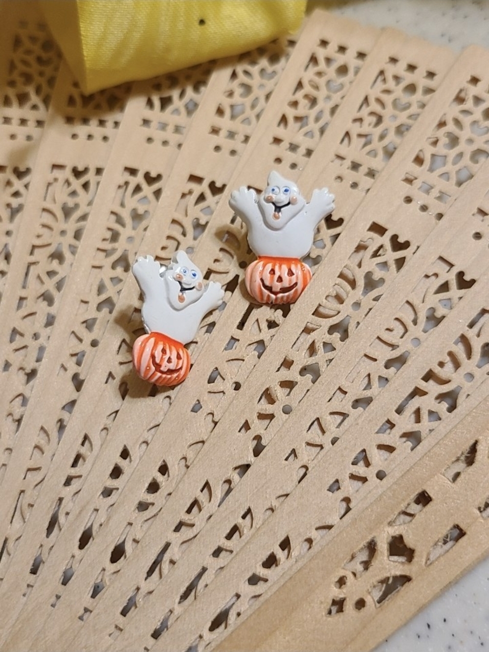 Vintage White Ghost & Orange Pumpkin Stud Earrings